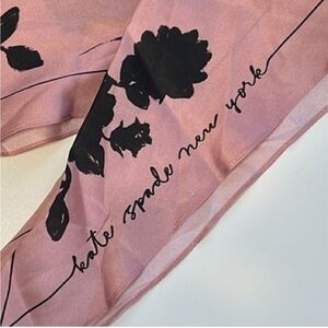 NWT Kate Spade 100% Silk Scarf in Feminine, Mauve Pink with Black Flowers
